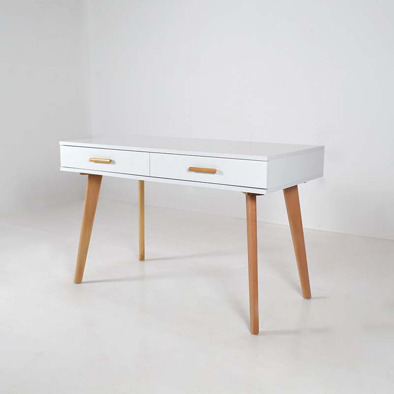 Relaxdays Bureau, Design scandinave, 3 compartiments, 2 tiroirs, Table d' ordinateur HxLxP env. 74x125x60 cm bois blanc