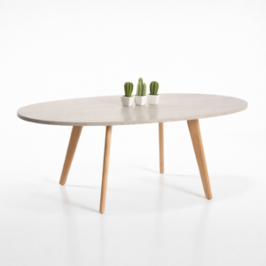 Table Basse Scandinave- Ovale 120x60cm- Grège – Image 2