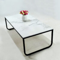 Table Basse U 120x60cm grès blanc gris – Image 3