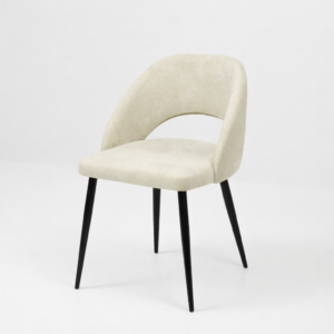 Chaise moderne avec dossier arrondi, assise rembourrée beige et pieds noirs fins – Tunisie