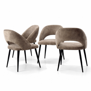 Ensemble de chaises de salle à manger modernes INTENSE en tissu taupe avec pieds noirs, design contemporain et assise confortable