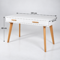 les dimensions du Bureau console blanc avec deux tiroirs et pieds en bois naturel