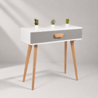 Console d'entrée scandinave blanche et grise avec tiroir, pieds en bois massif et design moderne, idéale pour une entrée, un salon ou une chambre.