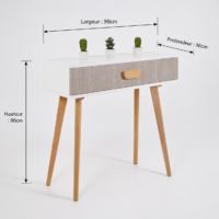 Console d'entrée scandinave blanche et grise avec tiroir, pieds en bois massif et design moderne, idéale pour une entrée, un salon ou une chambre.