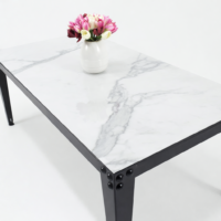 Table Basse Métallique W -120x60cm- Grès à la masse-Blanc Marbre – Image 3