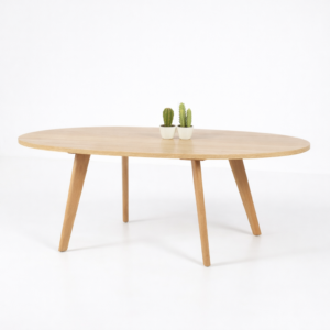 Table basse ovale en bois clair avec pieds en bois