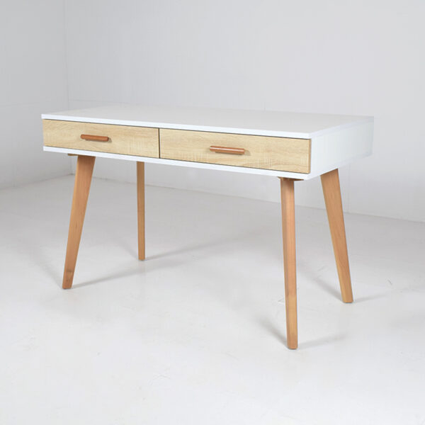 Bureau 120 cm en bois massif style scandinave avec 2 tiroirs