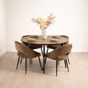 Salle à manger Scandinave Intense-Ronde 120 cm-4 Places-Marron – Image 2