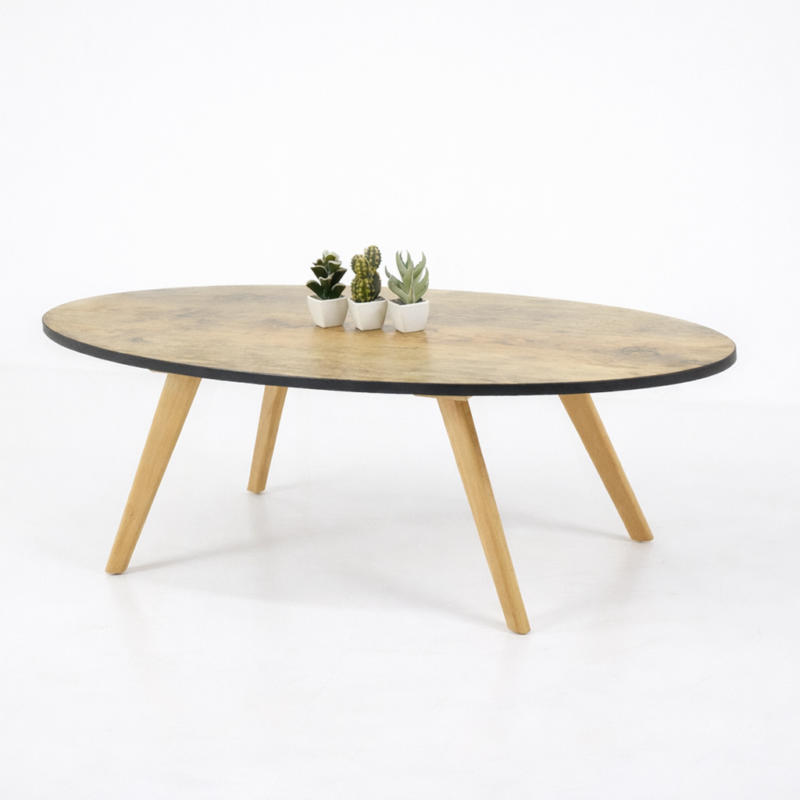 Table basse ovale bois – design moderne – Tunisie