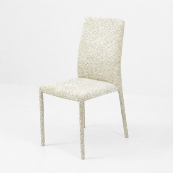 Chaise moderne en tissu bouclé beige avec dossier haut, design minimaliste – Tunisie