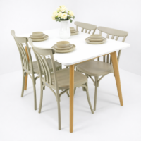 Salle à manger moderne 4 places avec table blanche et chaises grèges, style scandinave minimaliste