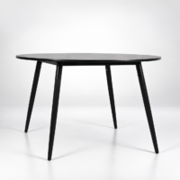 Table ronde noire effet marbre intégrée dans un intérieur chic et élégant, sans chaises