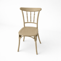 Chaise bistrot beige en plastique avec dossier ajouré et pieds élégants, style classique