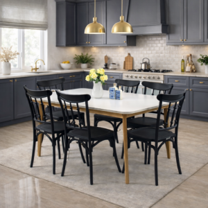 Salle à Manger Scandinave Cérémonie-160x90cm-6 Places-Noir – Image 4