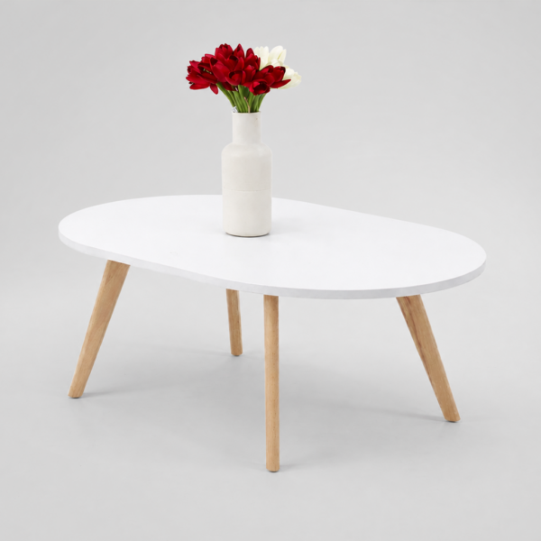 Table basse en bois clair au style scandinave, sobre et élégante, idéale pour un salon moderne.