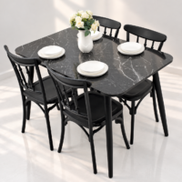 Salle à manger 4 places avec table effet marbre noir et chaises noires