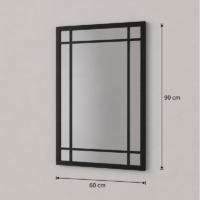 Miroir mural rectangulaire avec cadre noir à carreaux de style industriel, idéal pour le salon, l'entrée, la chambre ou le bureau.