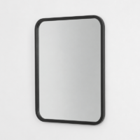 Miroir mural rectangulaire premium avec cadre noir mat et coins arrondis, idéal pour salle de bain, entrée, chambre, dressing ou salon moderne.