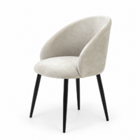 Chaise de salle à manger beige avec dossier enveloppant et pieds noirs