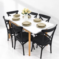 Salle à manger 6 personnes avec table blanche et chaises noires