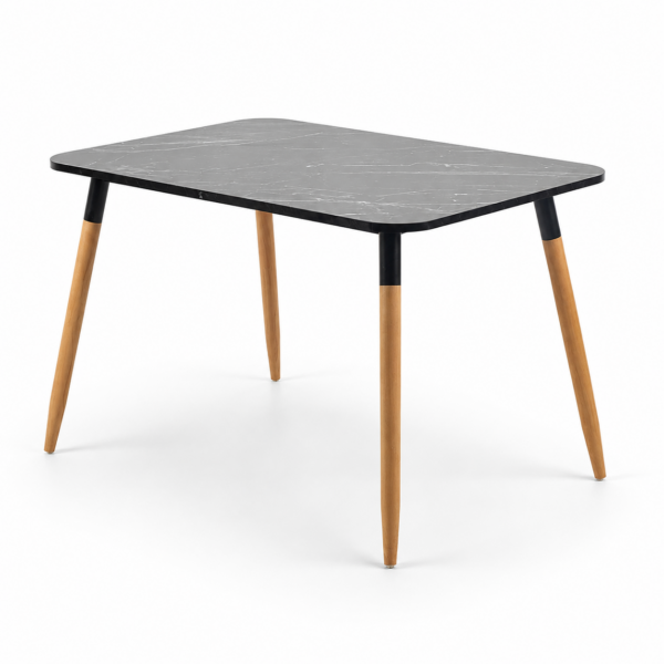 Table à manger rectangulaire effet marbre gris avec pieds en bois naturel