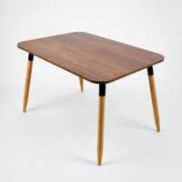Table à manger rectangulaire effet bois noyer avec pieds en bois naturel