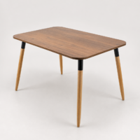 Table à manger rectangulaire effet bois noyer avec pieds en bois naturel