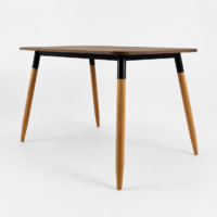 Table à manger rectangulaire effet bois noyer avec pieds en bois naturel