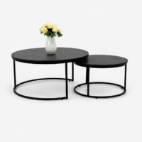 Ensemble de deux tables basses gigognes rondes noires au design moderne avec structure métallique.